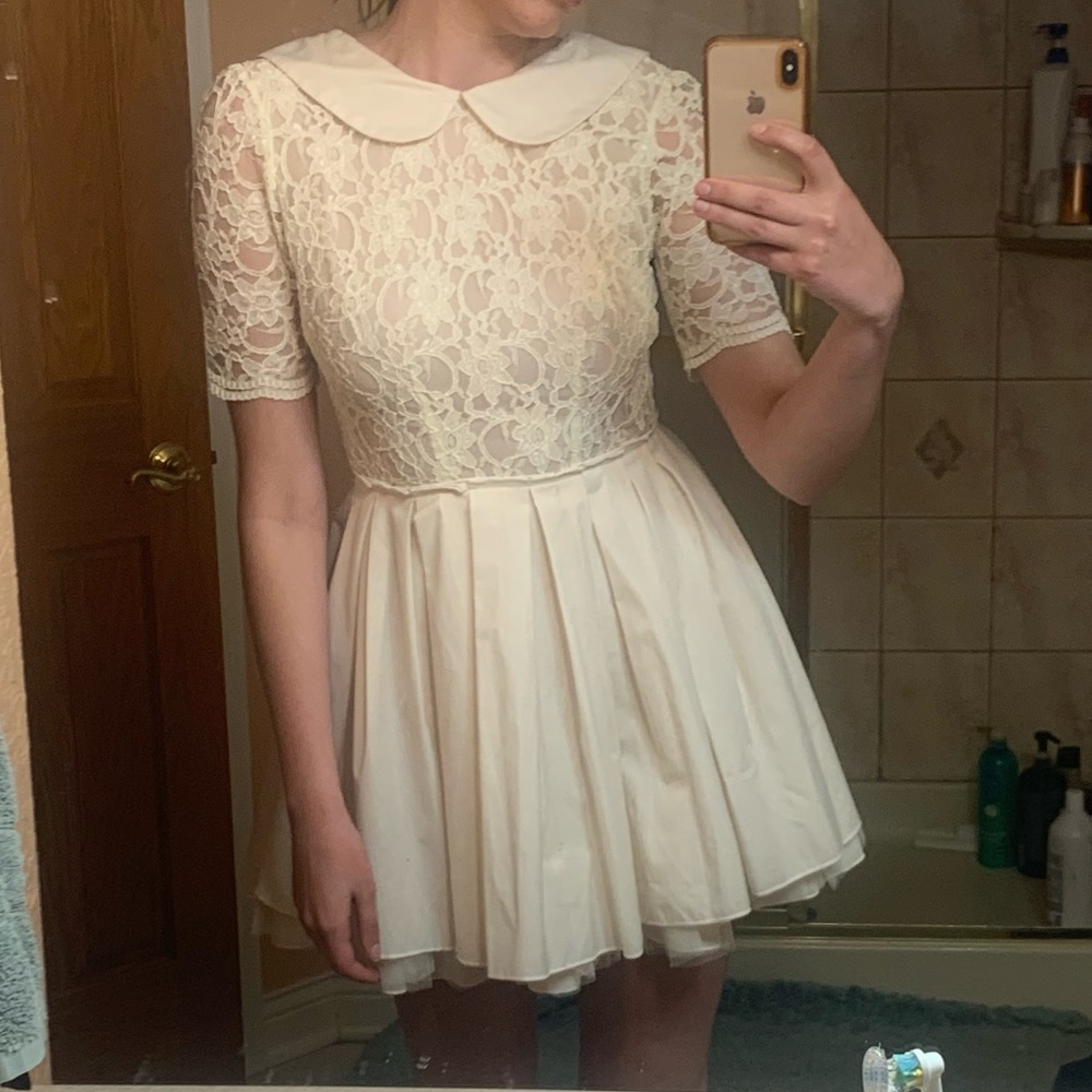 Jones + Jones White Lace Tulle Dress Mesh See Through Prom Party topshop